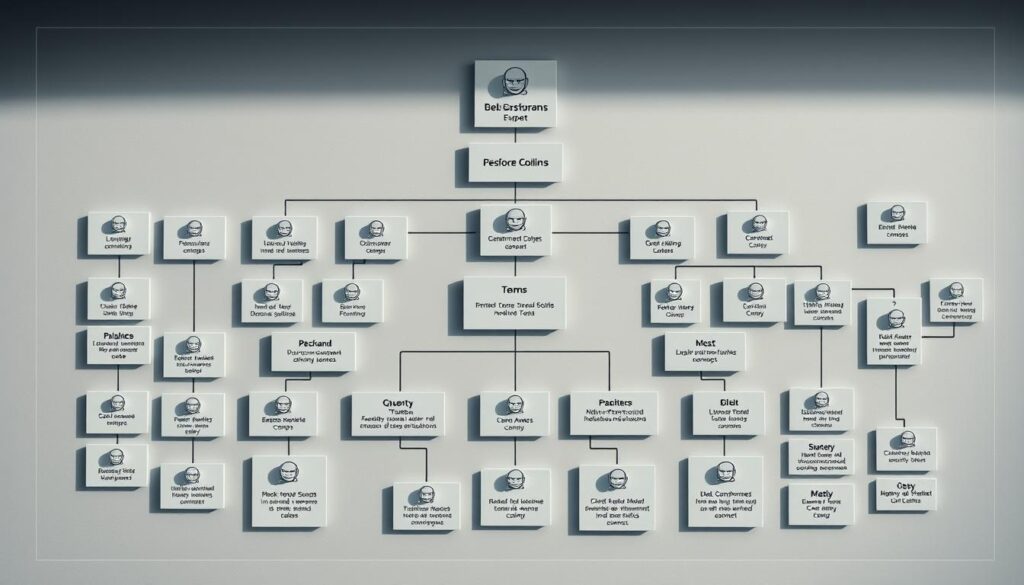 A detailed overhead view of a company's organizational structure, showcasing the micro-level employment hierarchy. Crisp and precise geometric shapes in muted, professional tones represent different departments, teams, and individual roles. Clean lines and a minimalist aesthetic convey a sense of order and efficiency. The composition highlights the intricate web of interconnections and interdependencies that define the company's workforce. Soft, indirect lighting casts subtle shadows, adding depth and emphasizing the structured layout. A technical, analytical mood pervades the scene, mirroring the analytical nature of the subject matter. A detailed overhead view of a company's organizational structure, showcasing the micro-level employment hierarchy. Crisp and precise geometric shapes in muted, professional tones represent different departments, teams, and individual roles. Clean lines and a minimalist aesthetic convey a sense of order and efficiency. The composition highlights the intricate web of interconnections and interdependencies that define the company's workforce. Soft, indirect lighting casts subtle shadows, adding depth and emphasizing the structured layout. A technical, analytical mood pervades the scene, mirroring the analytical nature of the subject matter.