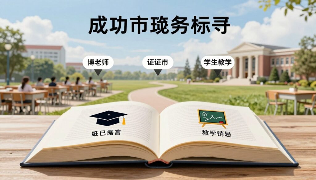 A visually appealing infographic illustrating the key steps to becoming a teacher, with a structured layout showcasing various elements. In the foreground, a large, open book with pages displaying icons of a bachelor's degree, postgraduate diploma, and subject matter symbols like a chalkboard and classroom. In the middle, a path winding through a serene educational landscape with classrooms and a university building, dotted with markers for each step: education, certification, and student teaching. The background features a bright sky, symbolizing opportunity and growth, with soft sunlight casting gentle shadows. The mood is inspirational and professional, aimed at conveying a clear roadmap to aspiring educators, while maintaining a polished, clean aesthetic. A visually appealing infographic illustrating the key steps to becoming a teacher, with a structured layout showcasing various elements. In the foreground, a large, open book with pages displaying icons of a bachelor's degree, postgraduate diploma, and subject matter symbols like a chalkboard and classroom. In the middle, a path winding through a serene educational landscape with classrooms and a university building, dotted with markers for each step: education, certification, and student teaching. The background features a bright sky, symbolizing opportunity and growth, with soft sunlight casting gentle shadows. The mood is inspirational and professional, aimed at conveying a clear roadmap to aspiring educators, while maintaining a polished, clean aesthetic.